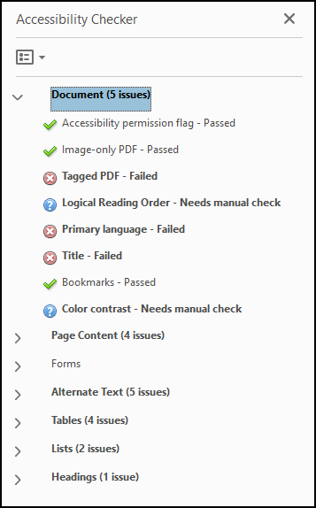 Accessibility Checker results.