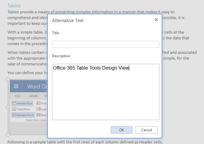The Alternative Text Editing Window from MS Word