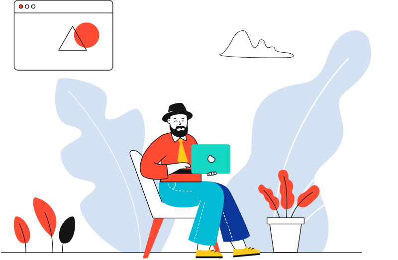 Illustration of man sitting with laptop, ready to get accessible.