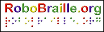 Logo: RoboBraille.org in print and Braille, individual characters colored red, blue, green, and yellow.