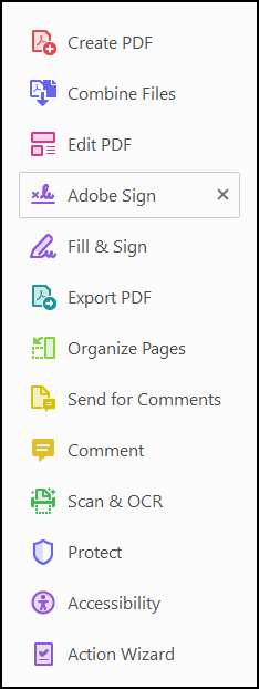 Acrobat toolbar with Accessibility and Action Wizard tool options.