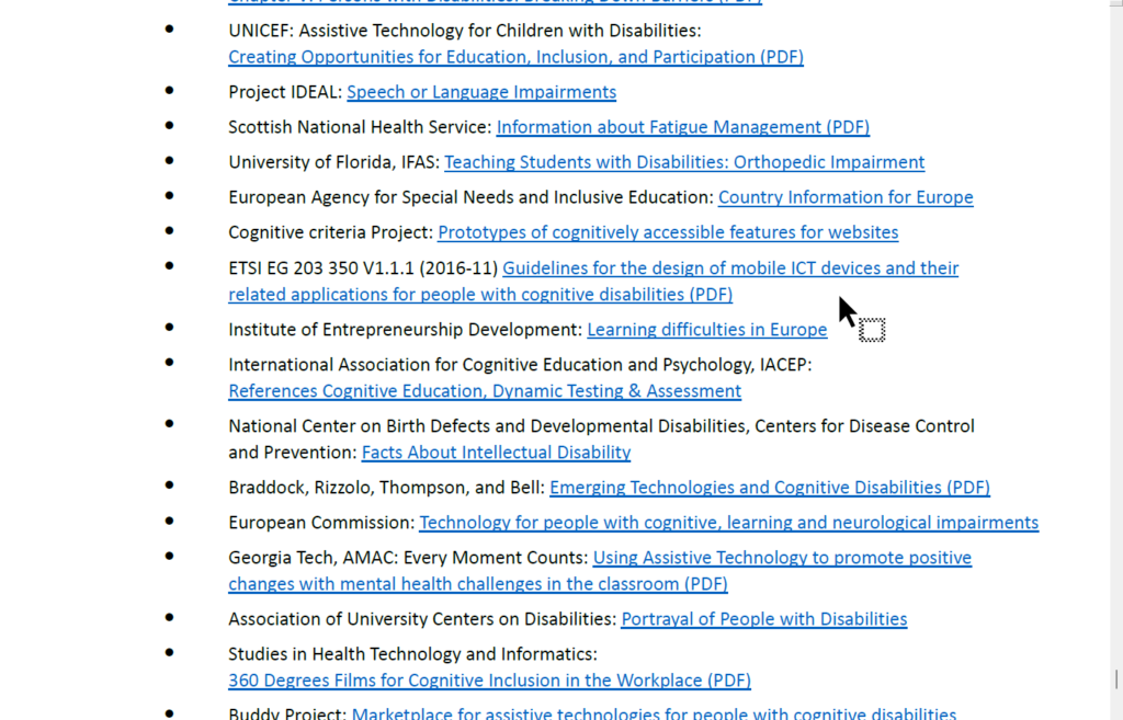A PDF containing a list of links, one of which runs over two lines.